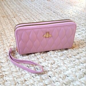 NWT Vegan Leather Wristlet Wallet Pink With Gold Accents. Soft Feel.